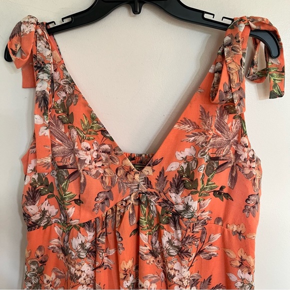 Melonie Women's Size 10 Floral Maxi Dress V-Neck Papaya Cream Sleeveless - Picture 3 of 14